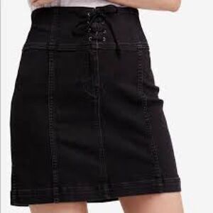 Free People Black Lace-Up Pencil Skirt